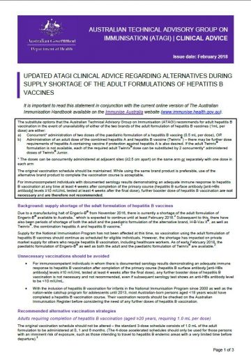 ATAGI Factsheet Hep B 2018 Health Professionals