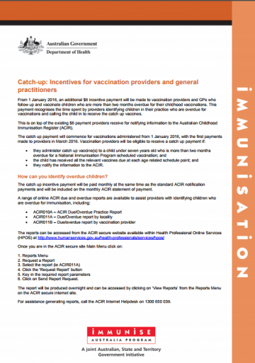 Cover of Catch-up: Incentives for vaccination providers