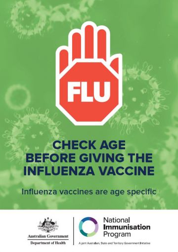 Check age before giving the influenza vaccine – safety sticker