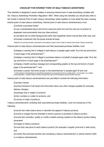 Cover image for the internet point-of-sale tobacco ads checklist