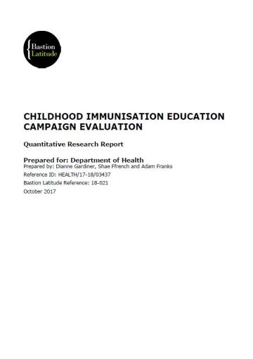 Image of an evaluation report for the Childhood immunisation education campaign phase 1