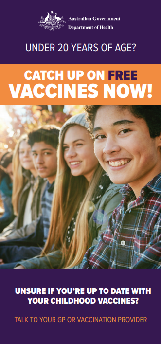 Cover of Free catch up on vaccines for under 20s flyer
