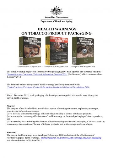 Cover image for Health warnings on tobacco product packaging