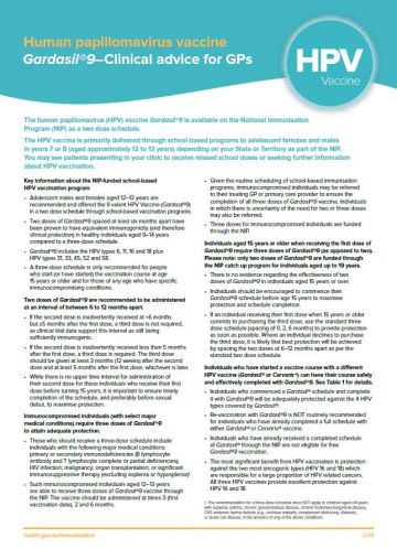 HPV vaccine - Gardasil 9 - Clinical advice fact sheet for GPs