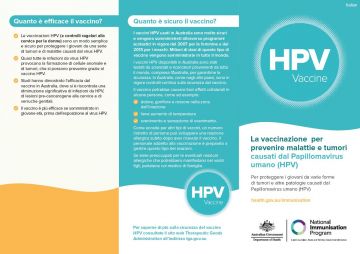 Image of a brochure (in Italian) providing information about the benefits of the HPV vaccination, Gardasil®9.