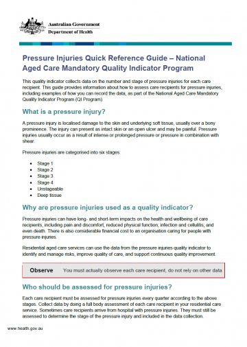 National Aged Care Mandatory Quality Indicator Program Australian Government Department Of Health