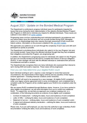 Update on the Bonded Medical Program