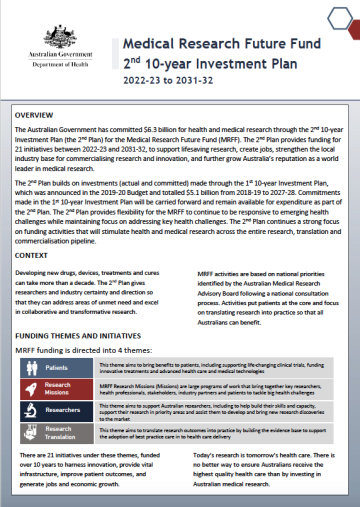 Medical Research Future Fund 2nd 10-year Investment Plan (2022-23 to 2031-32)