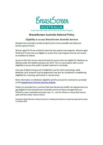 BreastScreen Australia National Policy