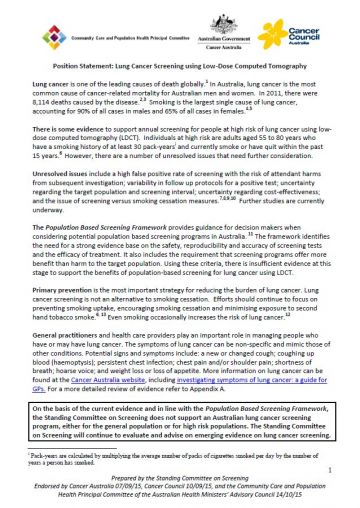 Lung cancer screening – position statement | Australian Government