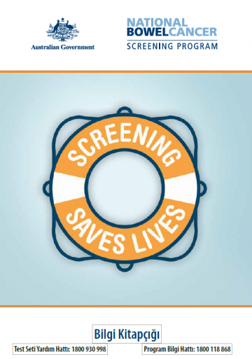 Cover image for National Bowel Cancer Screening Program – information booklet in Turkish.