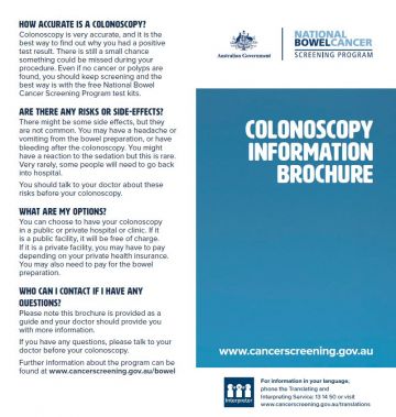 Cover image for National Bowel Cancer Screening Program – colonoscopy brochure.