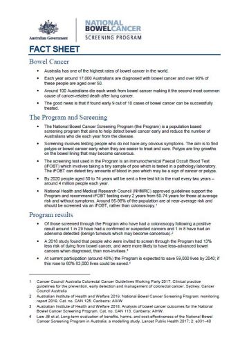 Cover image for National Bowel Cancer Screening Program – fact sheet.
