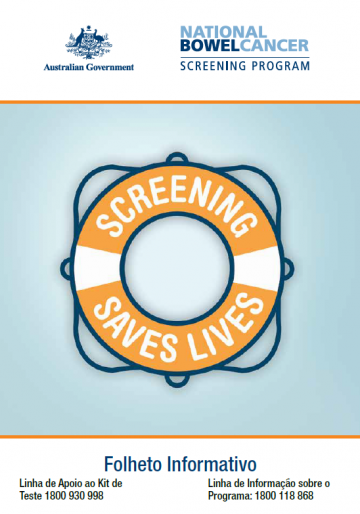 Cover image for National Bowel Cancer Screening Program – information booklet in Portugese.
