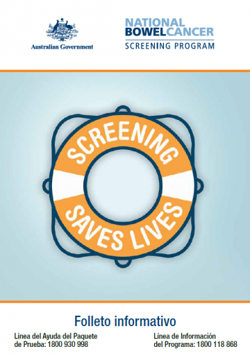 Cover image for National Bowel Cancer Screening Program – information booklet in Spanish.