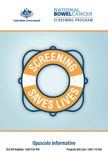 Cover image for National Bowel Cancer Screening Program – information booklet in Italian.