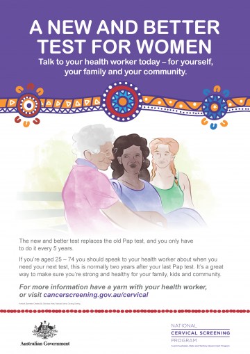 Cover image for National Cervical Screening Program – a new and better test for women: Aboriginal and Torres Strait Islander poster