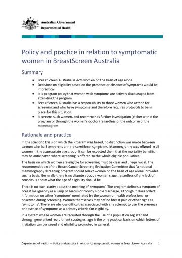 Cover image for Policy and practice in relation to symptomatic women
