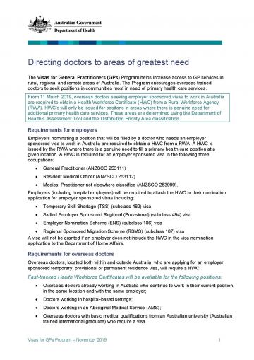 cover image of the Visas for GP program factsheet