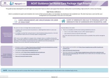 Cover of ACAT Guidance for Home Care Package High Priority