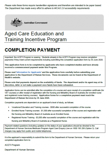 Application form cover
