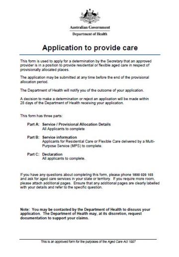 Cover image for Application to provide care form