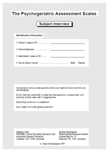 Cognitive Impairment Scale (PAS) cover
