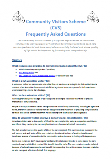 Community Visitors Scheme (CVS) – FAQs for volunteer visitors