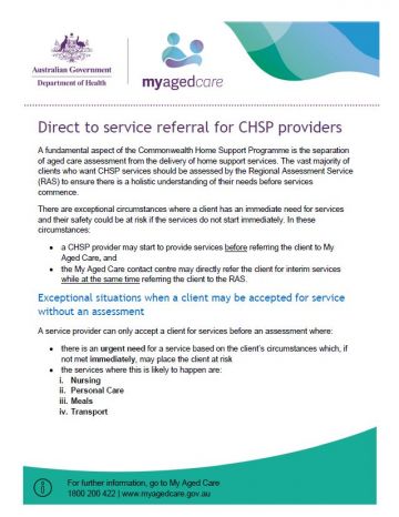 Cover image for Direct to service referrals for CHSP providers fact sheet