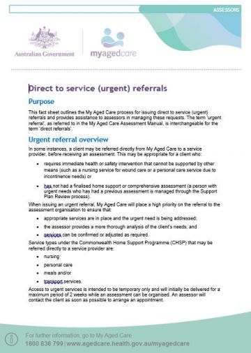 Cover image for Direct to service (urgent) referrals fact sheet