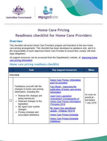 Home care pricing readiness checklist cover