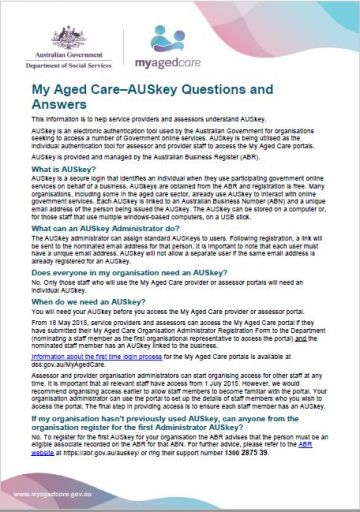 Cover image for My Aged Care – AUSkey questions and answers