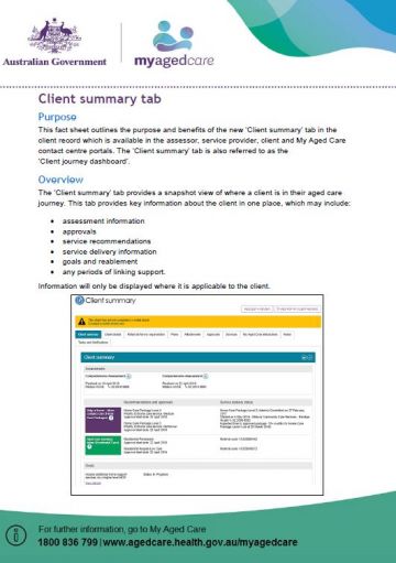 Cover image for Client summary tab fact sheet