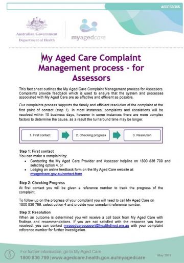 Cover image for My Aged Care complaint management process – for assessors