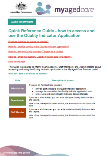 Access and use the quality indicators application – My Aged Care provider portal cover