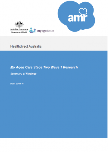Cover image for My Aged Care Stage Two Wave 1 Research – Summary of Findings.