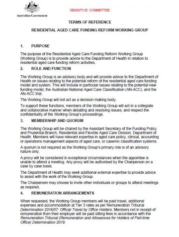 Image - Residential Aged Care (RAC) Funding Reform Working Group Terms of Reference
