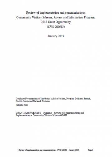 Review of the 2018 Community Visitors Scheme (CVS) grant opportunity cover