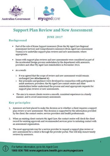 Cover of Support Plan Review and New Assessment – Key principles and guidance