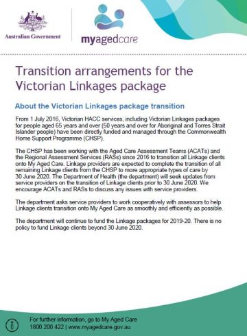Cover image for Transition arrangements for the Victorian Linkages package fact sheet