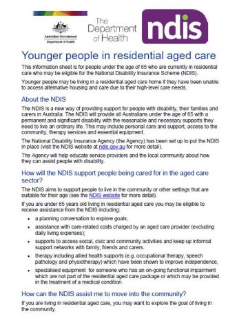 Image - Younger people in residential aged care: NDIS