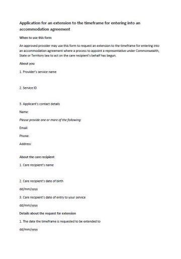 application for an extension to the timeframe for entering into an accommodation agreement cover image