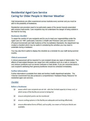Caring for Older People in Warmer Weather — Residential Aged Care cover image