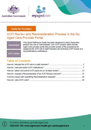Cover image for My Aged Care – Aged Care Funding Instrument (ACFI) review and reconsideration process