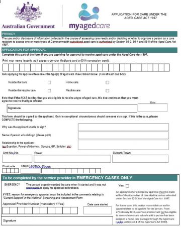 Cover image for My Aged Care – application for care form