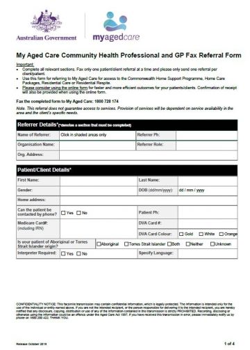Cover image for My Aged Care – Health professional and GP fax referral form