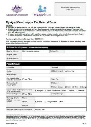 Cover image for My Aged Care – Hospital fax referral form