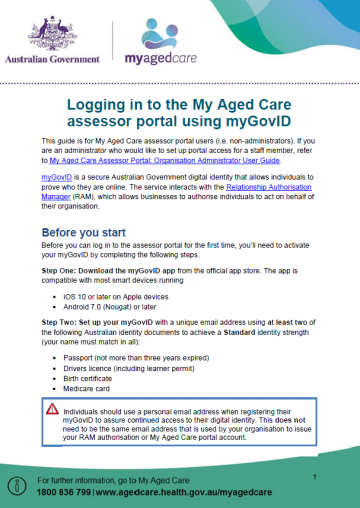 Cover image for My Aged Care – Logging in to the My Aged Care Assessor Portal using myGovID