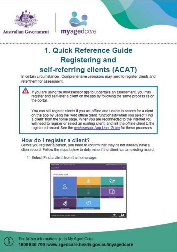 Cover image for My Aged Care quick reference guide 1 – Registering and self-referring clients (ACAT)