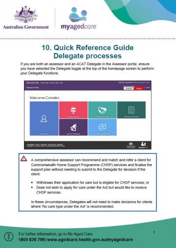 Cover image for My Aged Care quick reference guide 10 – Delegate processes (ACAT)